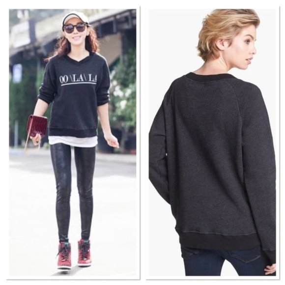 Wildfox Dark Grey Oo La La Graphic Front Long Sleeve Crewneck Sweatshirt Small - Picture 1 of 11